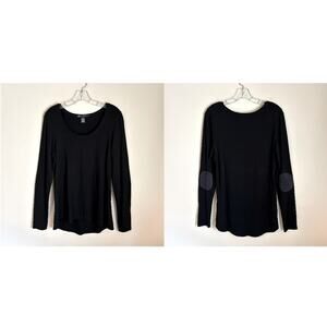 C&C California Black Scoop Neck Elbow Patches Long Sleeve T-Shirt Size Large